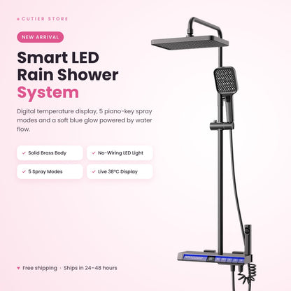 Smart LED Rain Shower System – Digital Temperature Display, Waterfall Spout & Water-Powered Glow