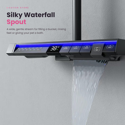 Smart LED Rain Shower System – Digital Temperature Display, Waterfall Spout & Water-Powered Glow