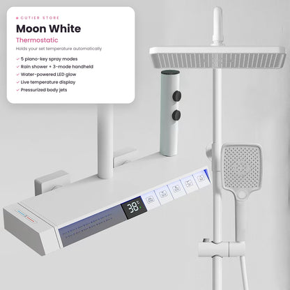 Smart LED Rain Shower System – Digital Temperature Display, Waterfall Spout & Water-Powered Glow