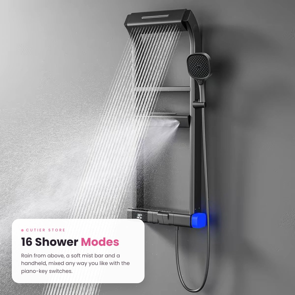 SPA Shower Panel with Built-in Shelves – 16 Shower Modes, Temperature Display & Ambient Light