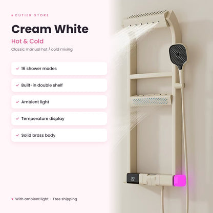 SPA Shower Panel with Built-in Shelves – 16 Shower Modes, Temperature Display & Ambient Light