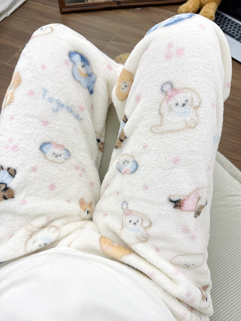 Cute cozy Strawberry Bear Fleece Pajama Pants