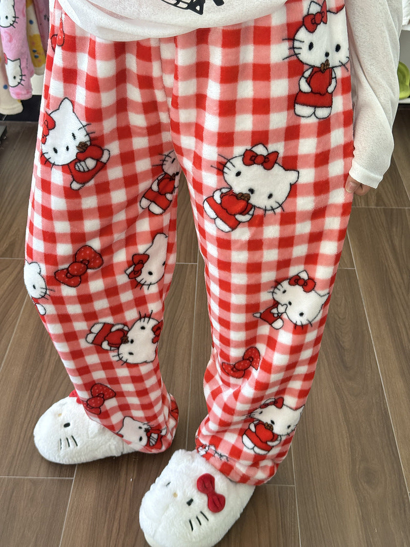 Cute cozy Strawberry Bear Fleece Pajama Pants