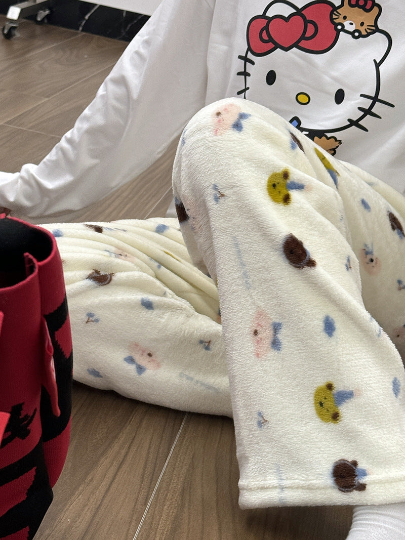 Cute cozy Strawberry Bear Fleece Pajama Pants