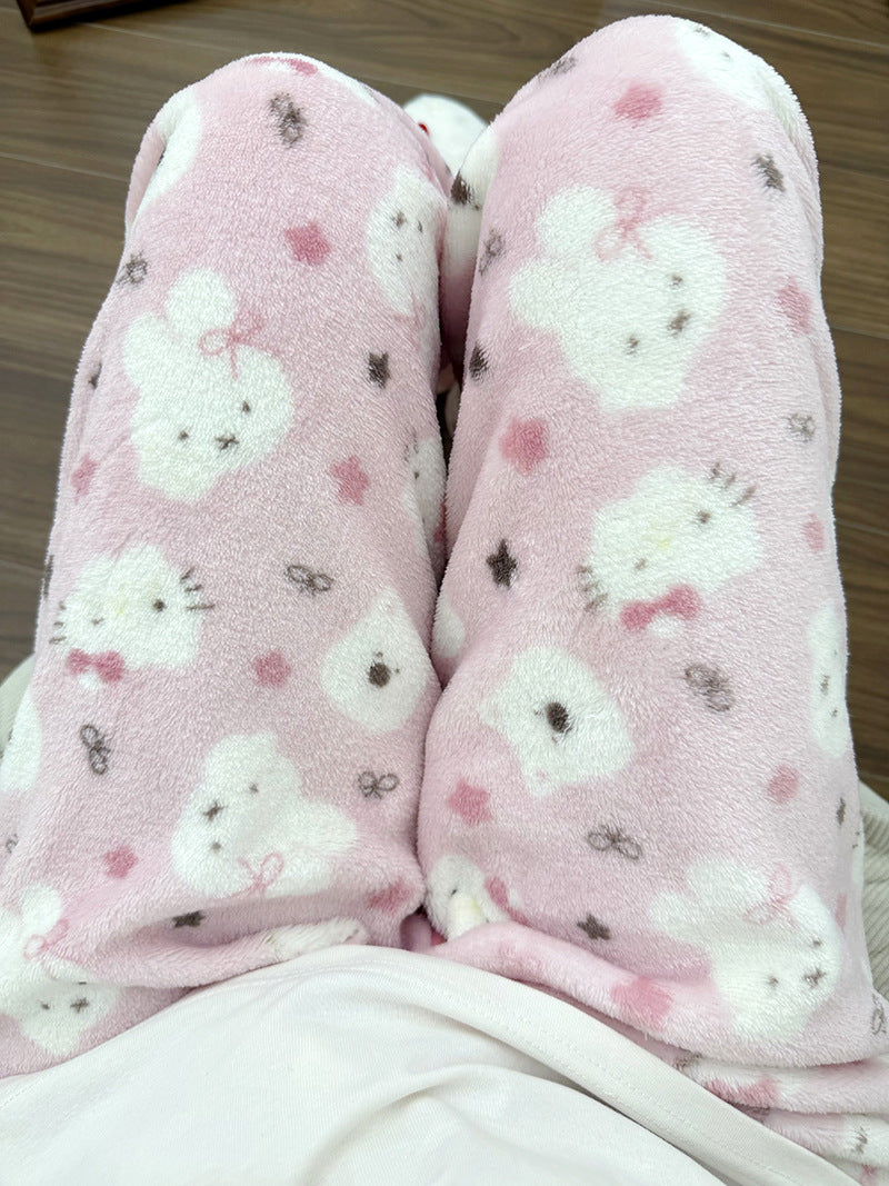 Cute cozy Strawberry Bear Fleece Pajama Pants