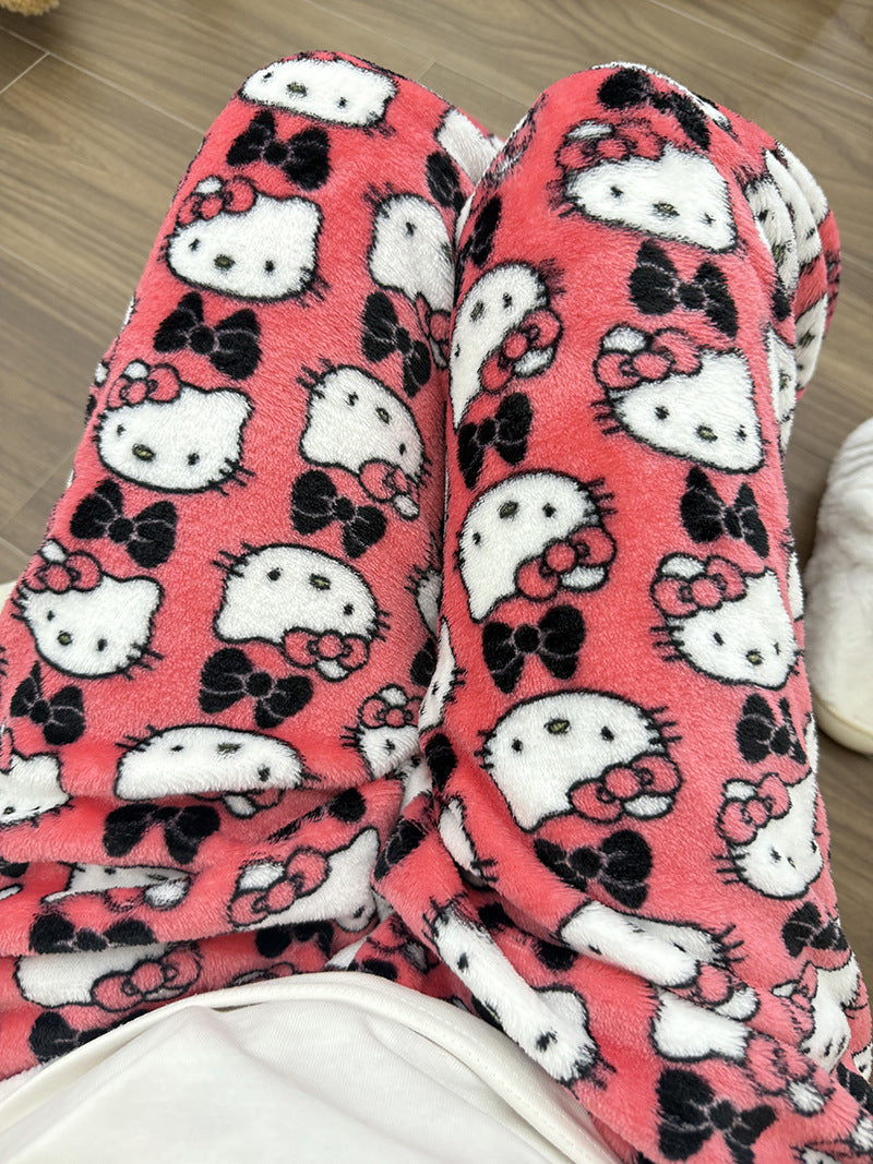 Cute cozy Strawberry Bear Fleece Pajama Pants