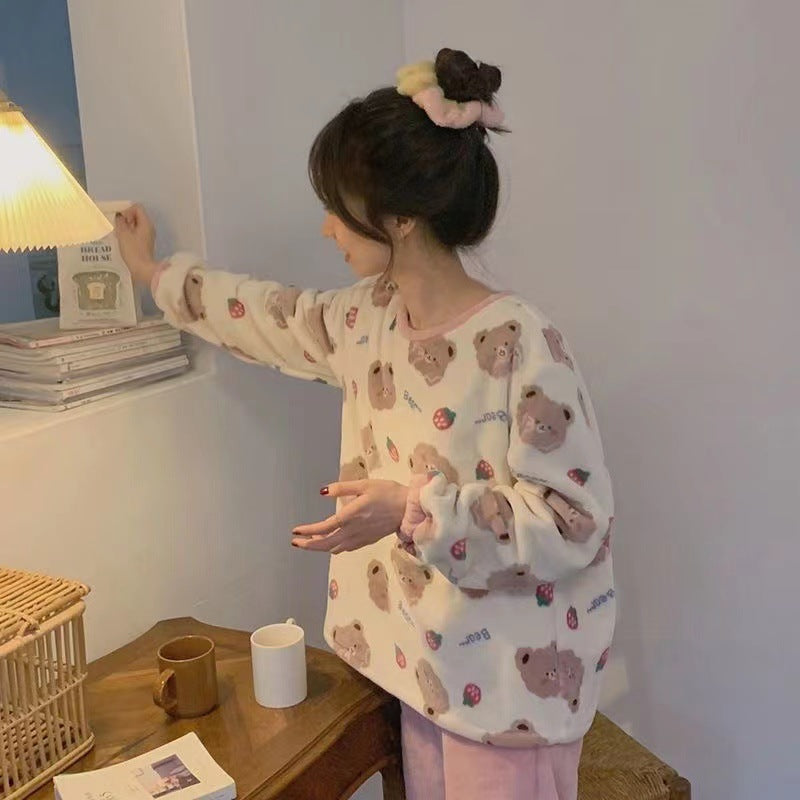 Cute Girl's Flannel Pajamas Women's Suit