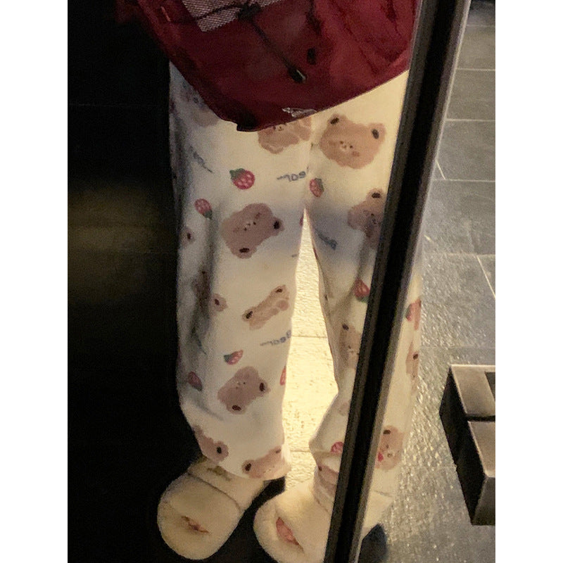 Cute cozy Strawberry Bear Fleece Pajama Pants