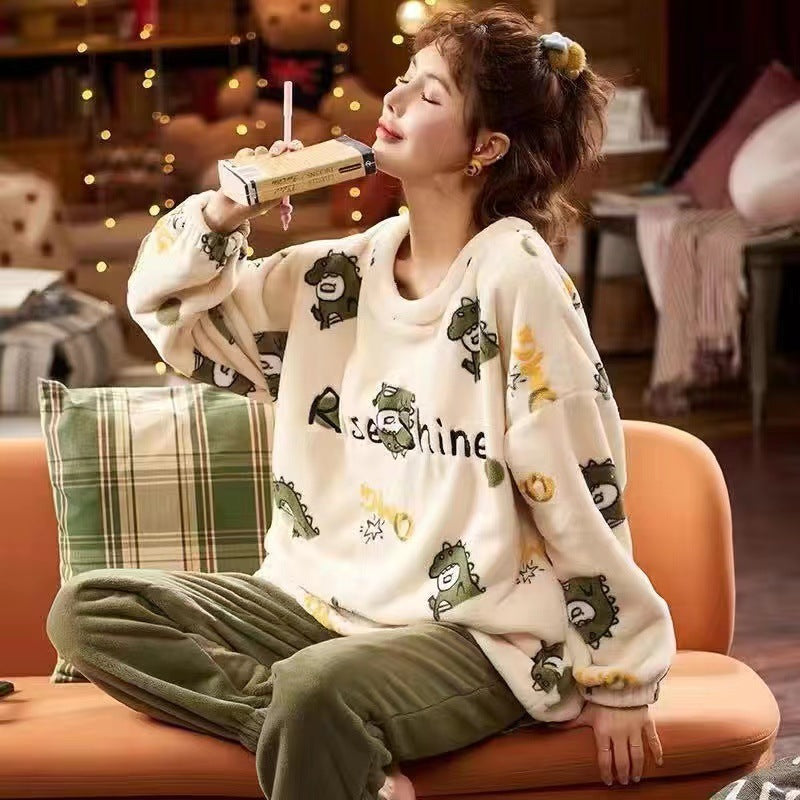 Cute Girl's Flannel Pajamas Women's Suit