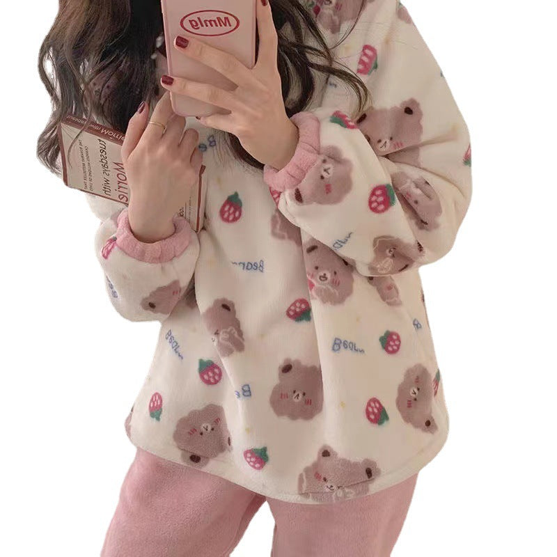 Cute Girl's Flannel Pajamas Women's Suit
