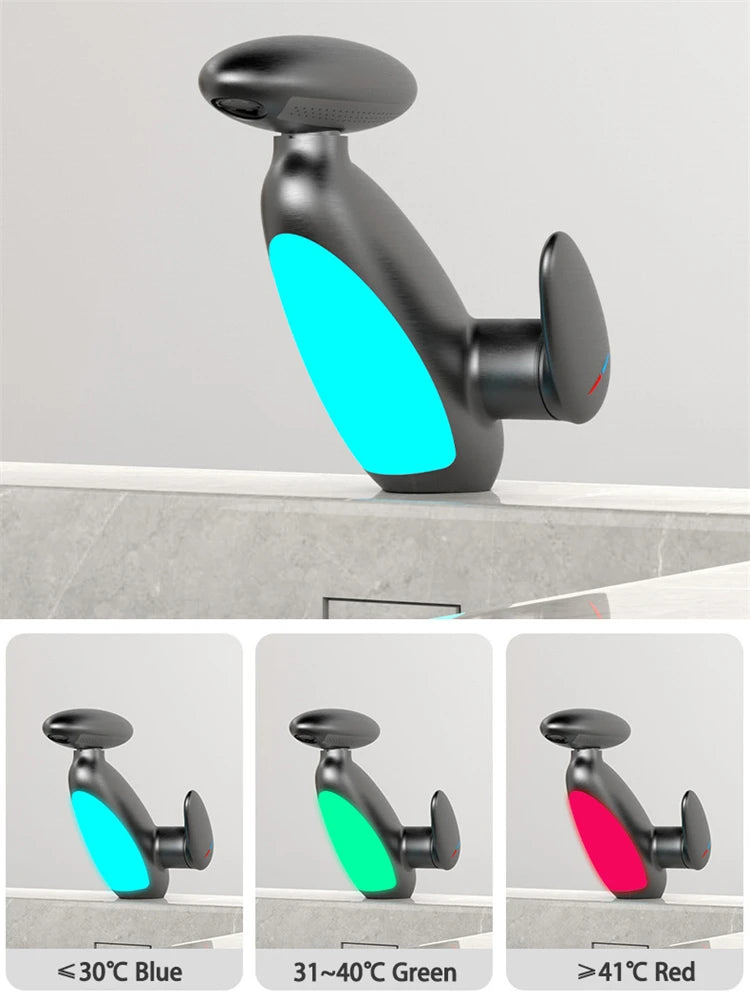 LED Temperature-Sensitive Pull-Out Basin Faucet – 360° Rotating with Ambient Light