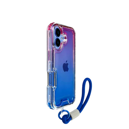 Phone case with blue gradient and blue lanyard on a white background, featuring the LIFELYCASE brand.