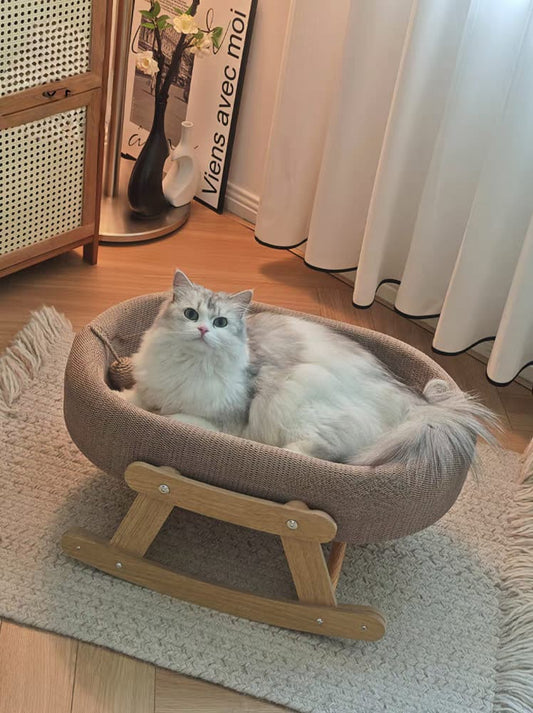 Luxury Bamboo Rocking Cat Bed Sofa – Cool Mat for Ultimate Comfort