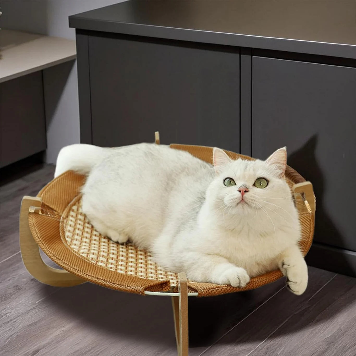 Cat Beds, Wooden Base Cat Bed, Rattan Cat Bed