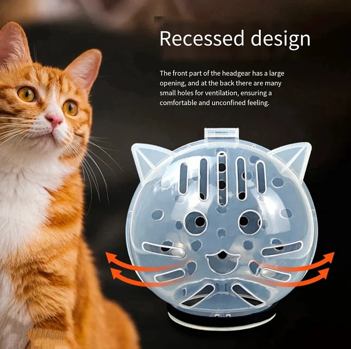 Cat Transparent Muzzle with Breathable Hood | Safe Grooming & Anti-Bite Cover