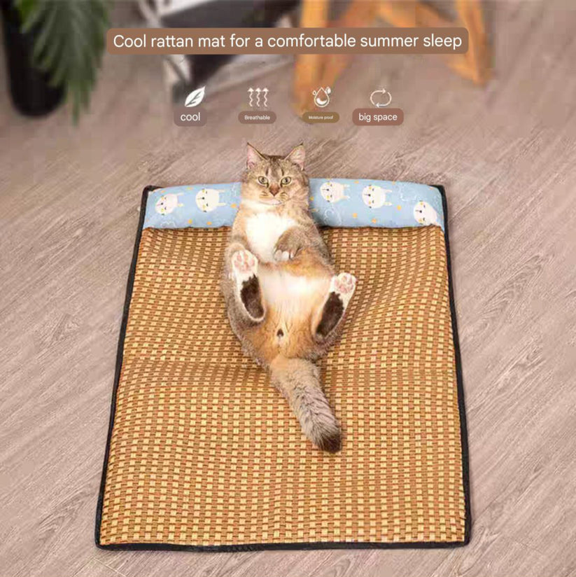 Pet Cooling Mat Dog Self Cooling Mat Pet Non-Slip Blanket Rattan bed Weaving Mat CUTIER.STORE