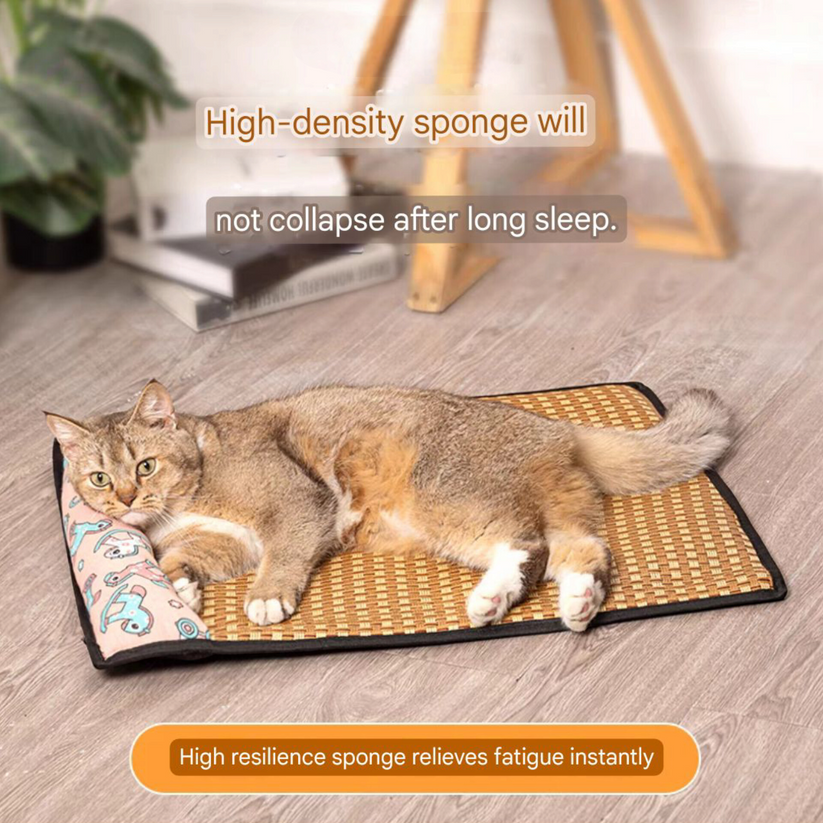 Pet Cooling Mat Dog Self Cooling Mat Pet Non-Slip Blanket Rattan bed Weaving Mat CUTIER.STORE