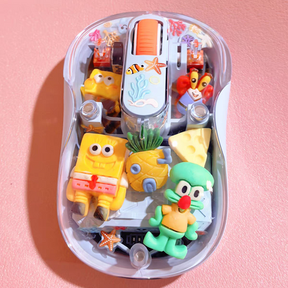 Cute SpongeBob SquarePants Transparent Wireless Mouse – Silent Click