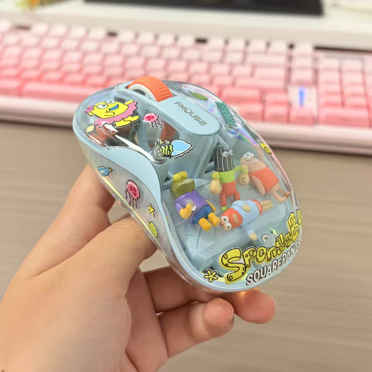 Clear SpongeBob Wireless Mouse with Mini Cartoon Toys