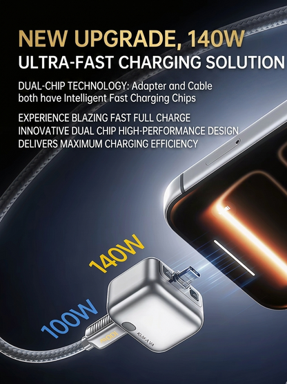 140W Smart Type-C Charging Cable – Auto-Disconnect Fast Charger