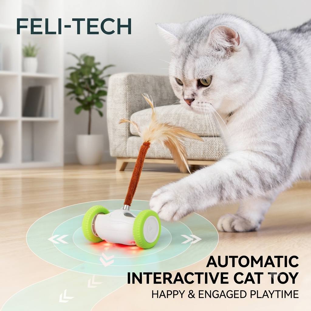 Automatic Interactive Cat Toy with Feather and Red LED Lights