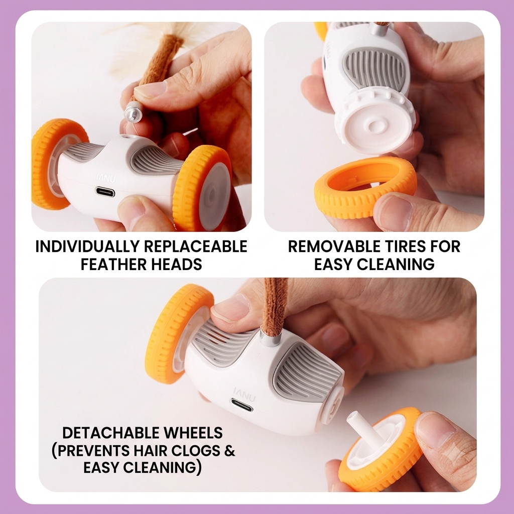Automatic Interactive Cat Toy with Feather and Red LED Lights