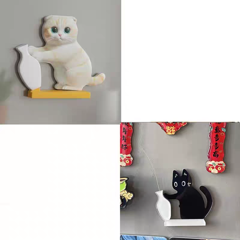 Magnetic Cat Whisker Holder & Hair Keepsake | Cute Cat Bottle Push Figurine 2 PCs