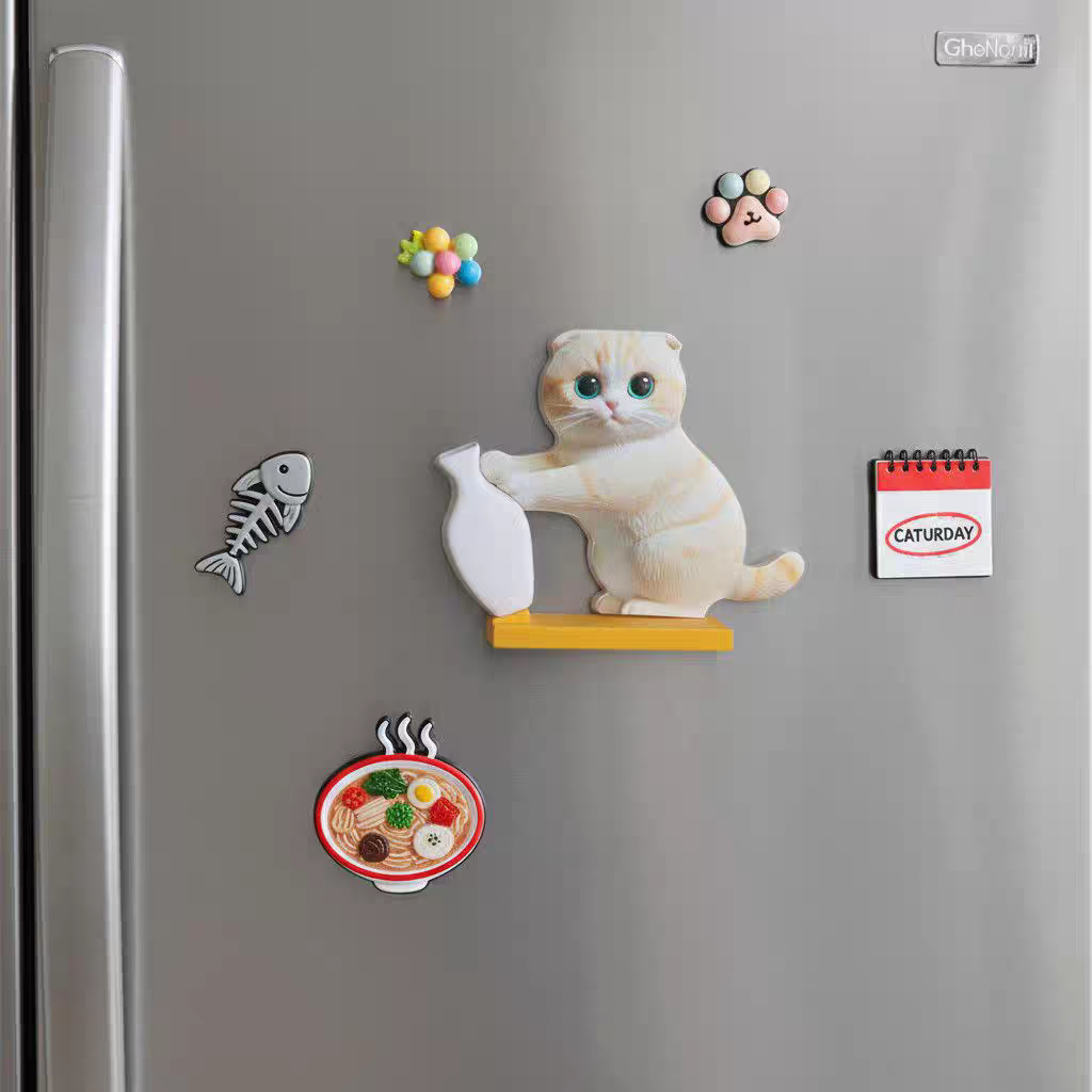 Magnetic Cat Whisker Holder & Hair Keepsake | Cute Cat Bottle Push Figurine 2 PCs