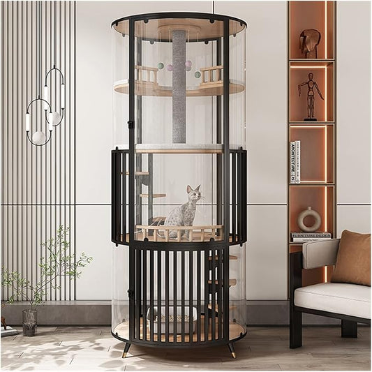 Luxury Cat Tree Tower Capsule House – Multi-Level Cat Condo with Transparent Design (80x187.3 cm)