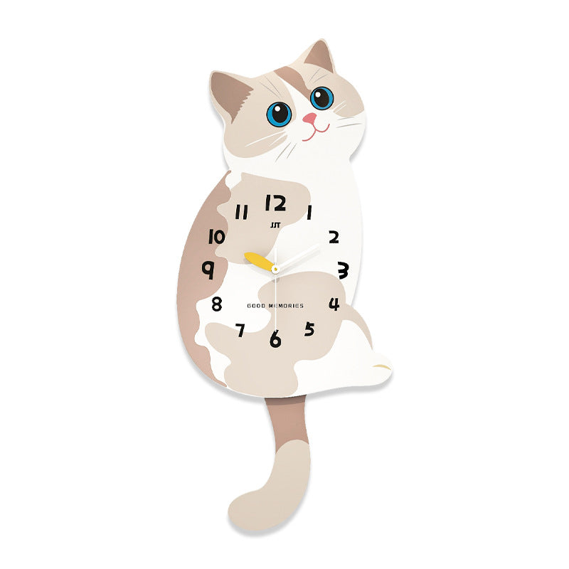 Cat Shaped Wall Clock - Cute Bedroom Decor Clock with Silent Movement