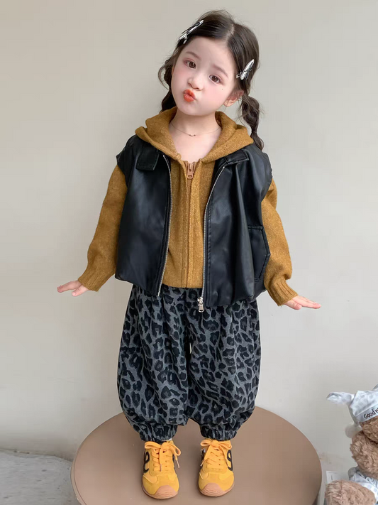 Girls 2026 Fall Winter 3-Piece Outfit Set | Warm Plush Fashion Clothes for Toddlers & Kids