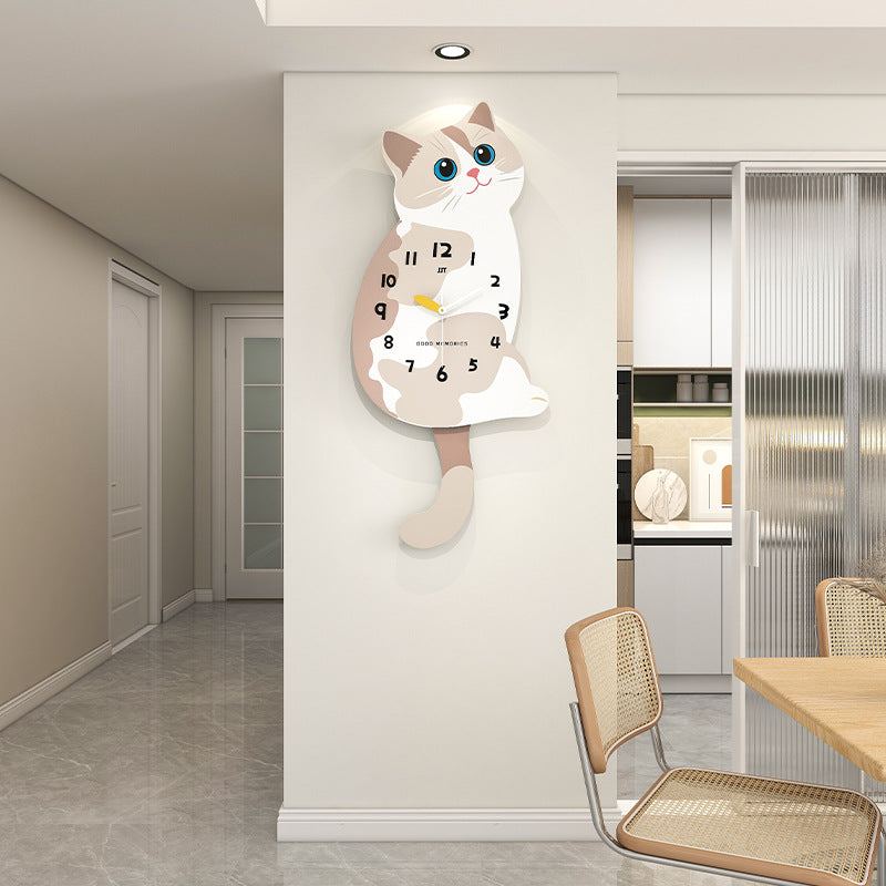 Cat Shaped Wall Clock - Cute Bedroom Decor Clock with Silent Movement