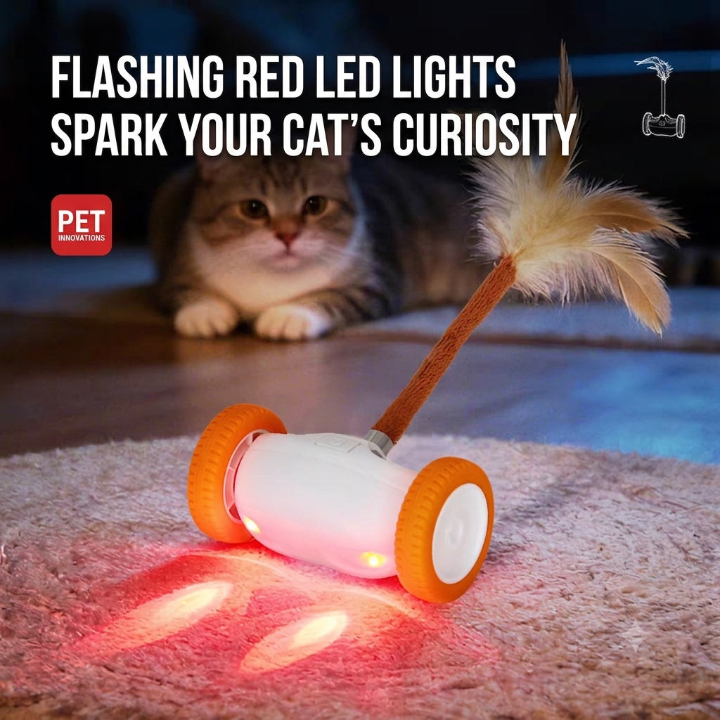 Automatic Interactive Cat Toy with Feather and Red LED Lights