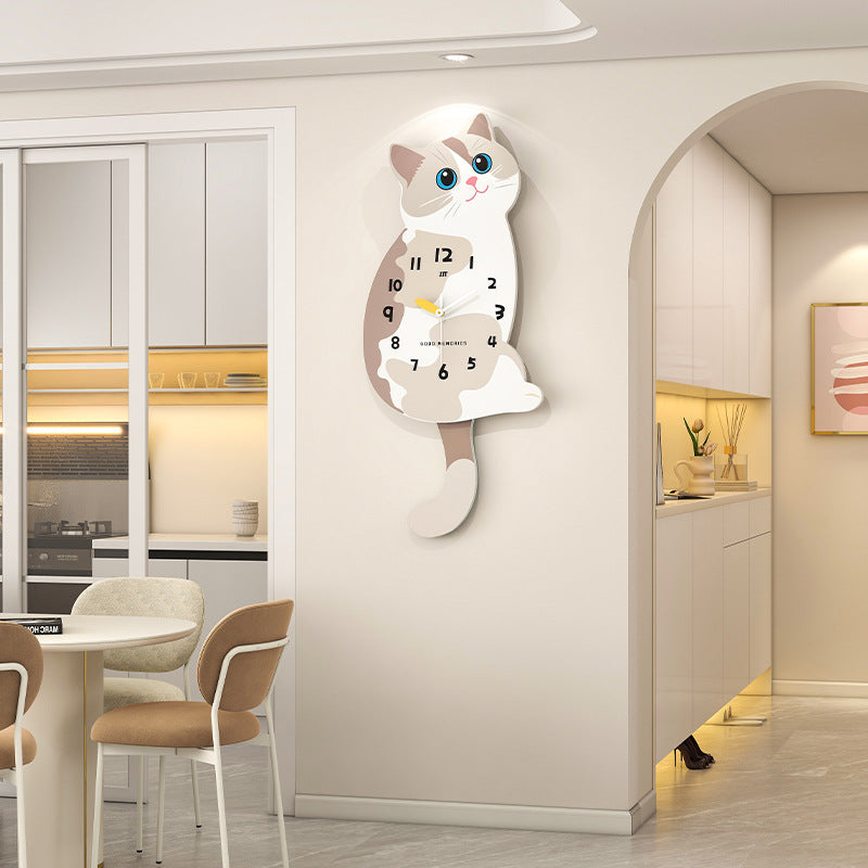 Cat Shaped Wall Clock - Cute Bedroom Decor Clock with Silent Movement