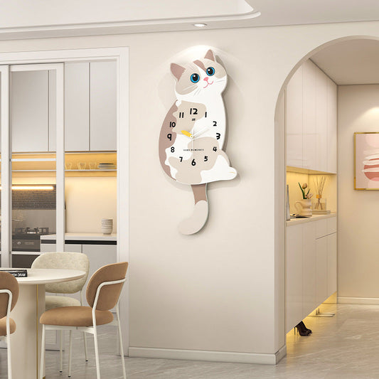 Cat Shaped Wall Clock - Cute Bedroom Decor Clock with Silent Movement