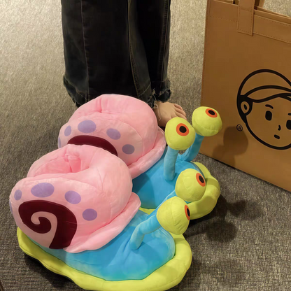 Cute Snail Plush Slippers – Cozy Non-Slip House Shoes