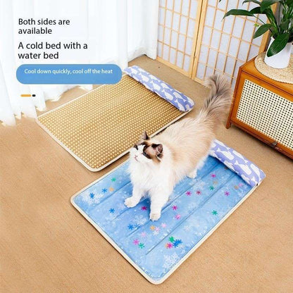 Dual-Sided Pet Cooling Bed – Cold Water Mat & Summer Rattan Pad - Cutier Store