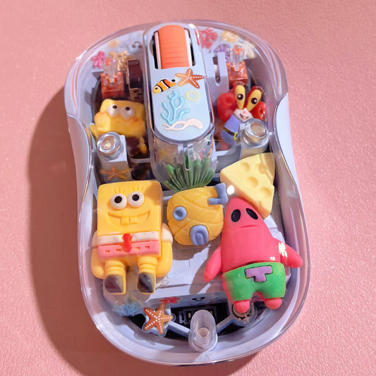Cute SpongeBob SquarePants Transparent Wireless Mouse – Silent Click