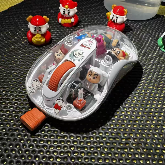 Cute Transparent Wireless Bluetooth Mouse with Mini Cartoon Figures