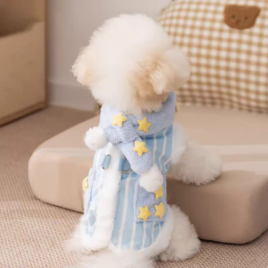 New autumn/winter dog cat clothes, starry striped scarf, leash vest