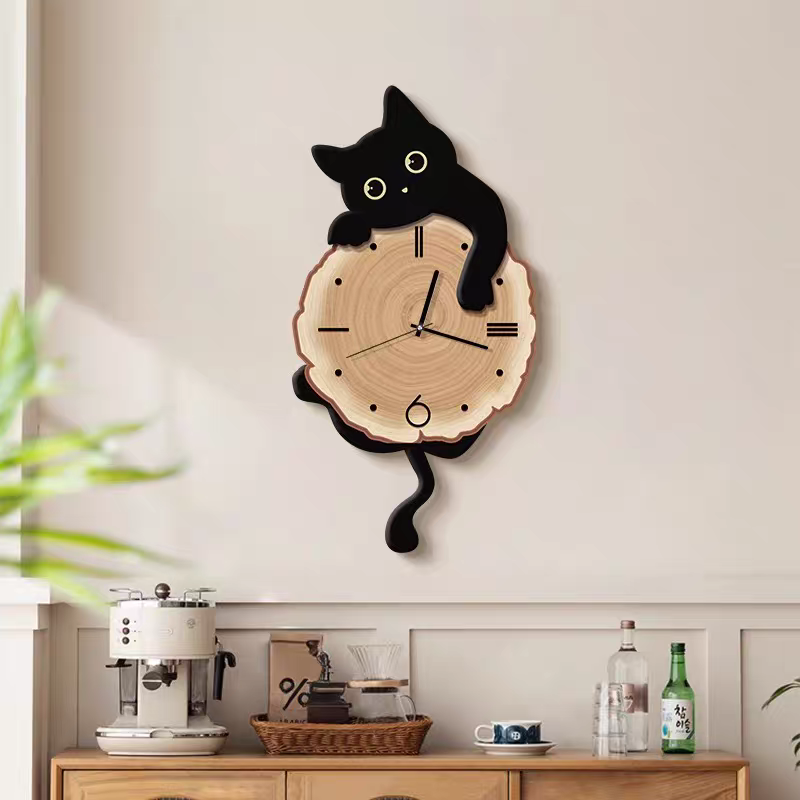 Cat Wall Clock - Cute Decorative Wall Clock with Moving Tail Pendulum