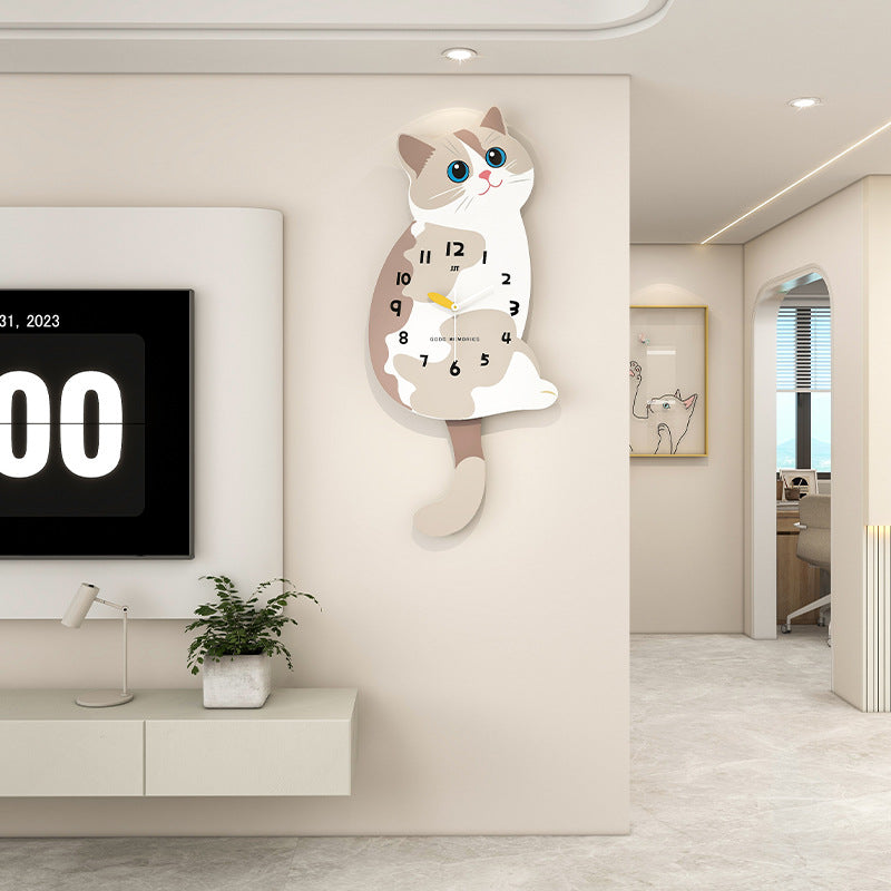 Cat Shaped Wall Clock - Cute Bedroom Decor Clock with Silent Movement