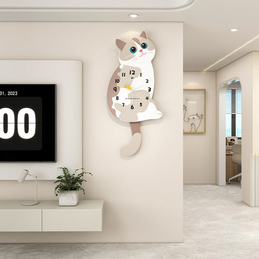 Cat Shaped Wall Clock - Cute Bedroom Decor Clock with Silent Movement
