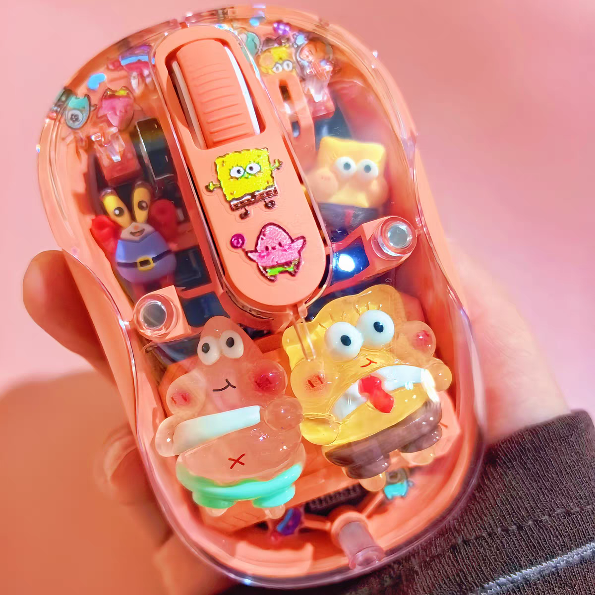 Cute SpongeBob SquarePants Transparent Wireless Mouse – Silent Click