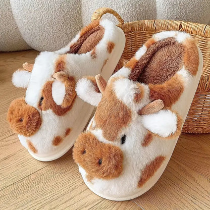 Cute Plush Cow Slippers – Soft Kawaii Animal House Shoes for Women, Girls & Kids | Cosy Home Slippers
