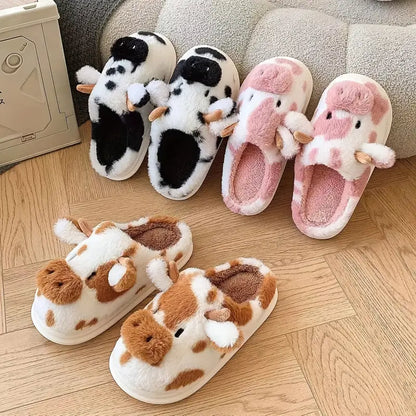 Cute Plush Cow Slippers – Soft Kawaii Animal House Shoes for Women, Girls & Kids | Cosy Home Slippers